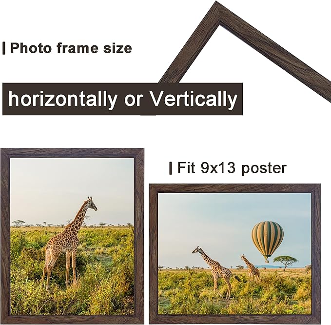 TKYGU 9 x 13 Picture Frame Set of 3, 13 x 9 walnut Wooden Frame Wall Gallery Poster Photo frame with Shatter Resistant Plexiglass,Horizontal and Vertical Formats for Wall Hanging, best gift