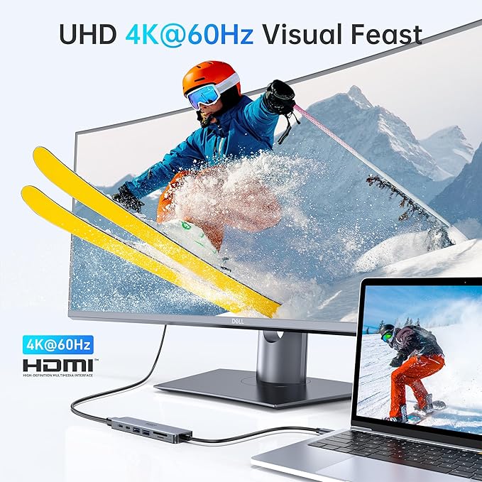 USB C Hub HDMI Adapter for MacBook Pro/Air, 7 in 1 USBC Dongle with HDMI, SD/TF Card Reader, USB C Data Port,100W PD, and 2 USB 3.0 Compatible for MacBook Pro/Air, Dell XPS, Lenovo Thinkpad.