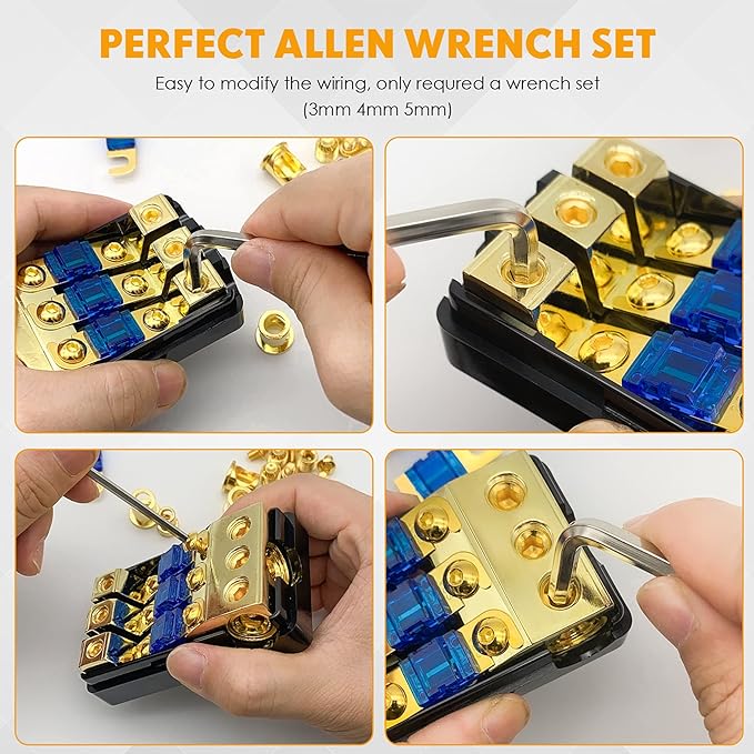 BULVACK 4 Way Mini ANL Fuse Holder, Copper 0/2/4 Gauge to 4/6/8 Gauge 60 Amp Fuse Distribution Block for Car Truck Boat Audio Stereo Amplifier