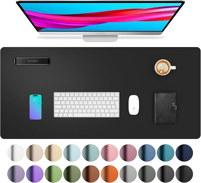 Aothia Non-Slip Waterproof PU Leather Desk Pad Protector for Mouse, Writing Desk, Office, Home, Laptop Blotter, 23.6" x 13.7", Black
