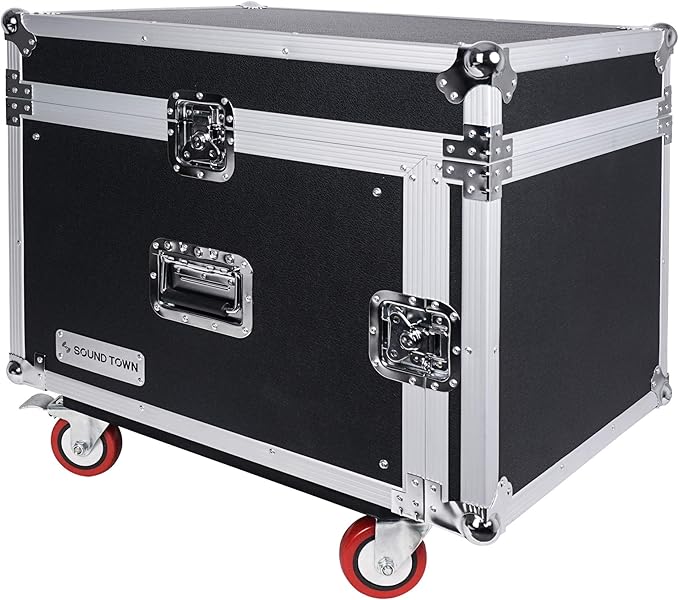 Sound Town High-Quality 1/2” (12mm) Plywood 8U PA DJ Pro Audio Rack/Road ATA Case with 11U Slant Mixer Top, Locking Drawer, 20.2’’ Rackable Depth and Casters (STMR-8D2)
