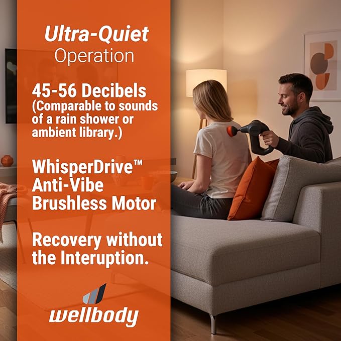 Wellbody 5 Deep Tissue Massage Gun with Heat Ball Technology | Vibrating Handheld Massager for Trigger Point Therapy | 5 Speed Rechargeable Portable Device for Muscle Pain Relief & Recovery