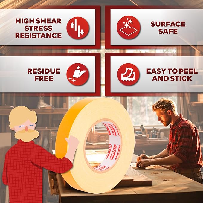 XFasten Double Sided Woodworking Tape 3 Inches x 90 Feet, Residue-Free and Removable Double Sided Wood Mounting Boards Tape for Wood Template, Metal, MDF Edge Banding, Routing, Anchoring