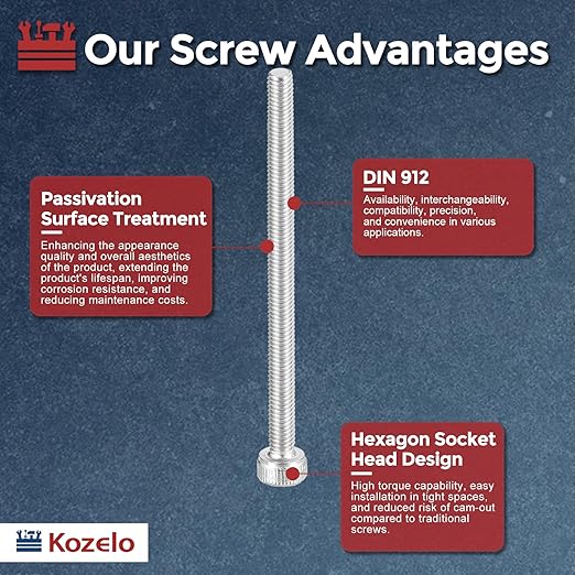 Kozelo 100pcs Socket Head Cap Screws - [M3-0.5 x 45mm] 304 Stainless Steel Allen Socket Drive for Electrical Motor 3D Printing Fan Engine Replacement Use, Silver