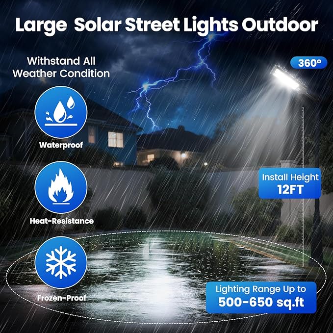 4 Pack 16" Large Solar Street Lights Outdoor Waterproof - Solar Powered Security Parking Lot Light Dusk to Dawn 60000LM,Motion Sensor Commercial LED Solar Flood Lights Remote Control for Outside Yard