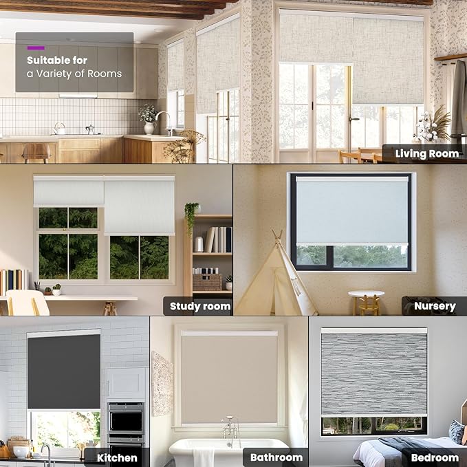 Astomi Motorized Roller Shades for Windows, Blackout Automatic Blinds with Remote, Smart Blinds, Voice Control, Compatible with Alexa, Google, Custom Size, Jacquard Grey