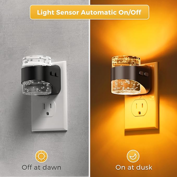 L LOHAS LED Night Light, Bubble Night Lights Plug into Wall, Acrylic Night Lights with Dusk-to-Dawn Sensor,Dimmable Amber Pulg in Nightlights for Rooms Bathroom Hallway