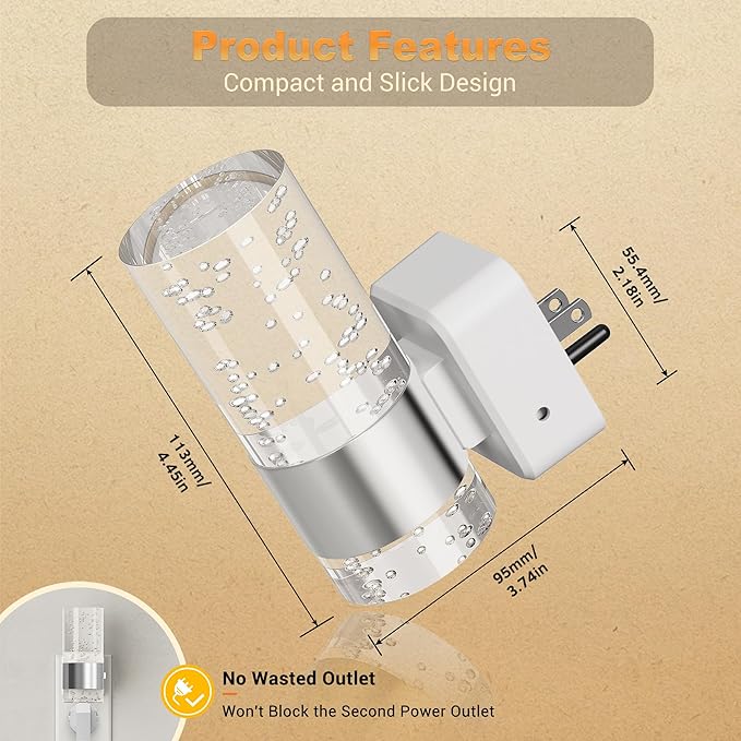 JandCase Night Light, Night Lights Plug into Wall,2 Pack 3000K Warm White LED Nightlight with Adjustable Brightness, Automatic Night Light Plug in with Light Sensor for Bathroom Hallway Christmas Gift