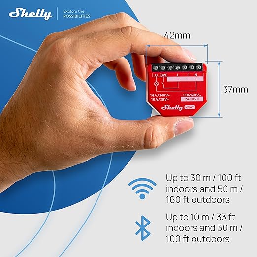 Shelly 1PM Gen3 | WiFi Smart Relay Switch with Power Metering, 1-Channel 16A | Home Automation | Compatible with Alexa & Google Home | iOS Android App | No Hub | Wireless Lighting Control
