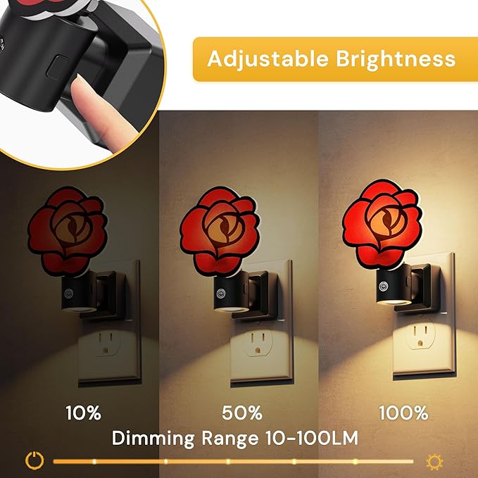 L LOHAS LED Night Lights Plug into Wall, Gothic Rose Night Light with Light Sensor, 0-100LM Dimmable Night Light, 1W 3000K Soft White for Adults Kids Room Bedroom Bathroom Hallway[2 Pack]