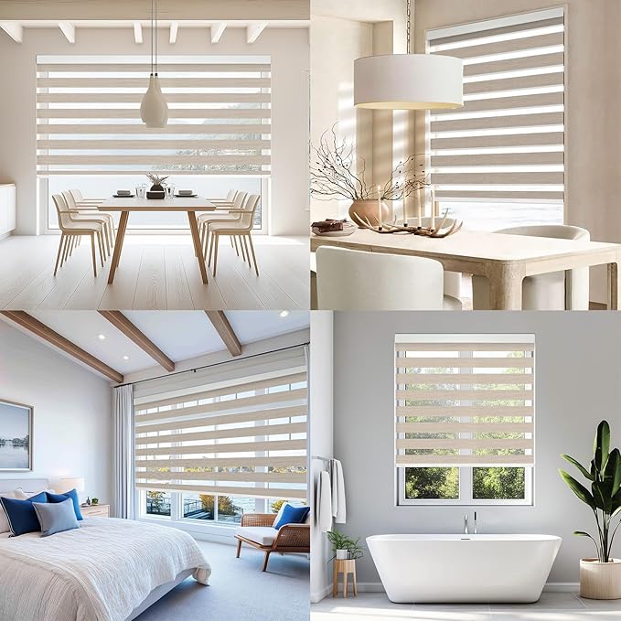 COOLWINDS Motorized Zebra Blinds for Windows Cordless Electric Curtains with Remote Control Blackout Shades Custom Smart Blinds Compatible with Alexa Google Home(Roomdarking Caramel,Customize)