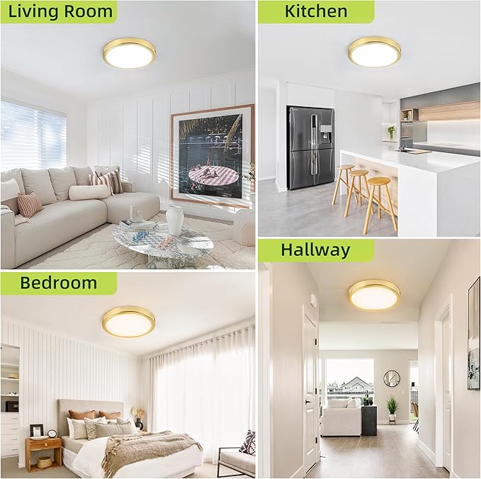 hykolity 9 Inch Selectable CCT LED Round Flat Panel Light, 18W 1800LM 3000K/4000K/5000K, Edge-Lit Flush Mount Ceiling Light Fixture for Kitchen, Bedroom, Laundry and Closet Room, Gold
