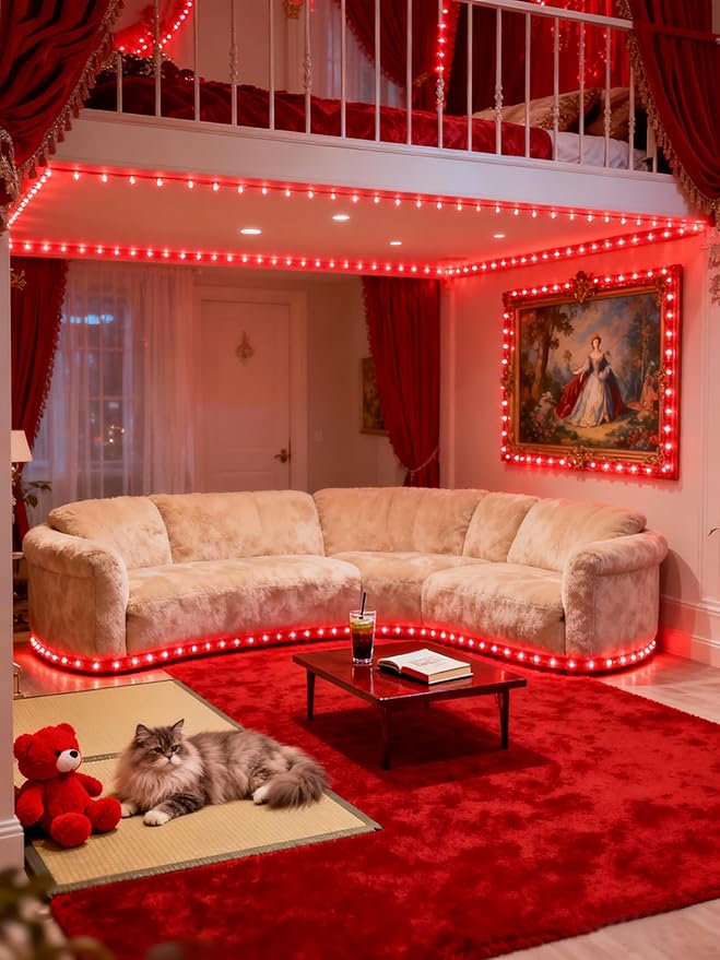 Red Led Lights Strip Valentines Galentines Day Decorations for Home Party Office Rope Lights Easy DIY Bedroom Cuttable Strip Lights for Baby Room Bathroom Living Room Ceiling Wall Vanity Mirror