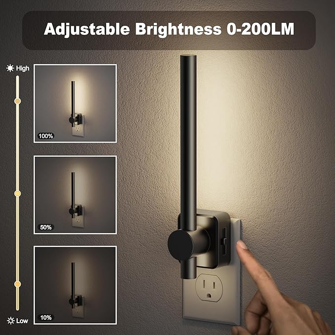 JandCase Night Lights Plug into Wall,0-200LM Dimmable LED Nightlights, Daylight White 5000K Vanity Night Light with Auto Light Sensor for Bathroom Dressing Room, 1 Pack
