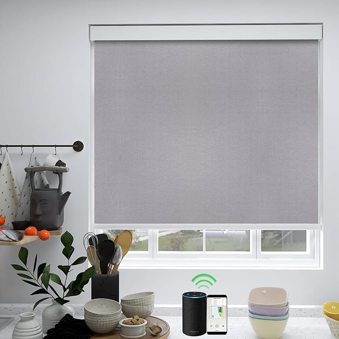 ZSHINE Motorized Blackout Roller Blinds Customize Width Remote Control Wireless and Rechargeable Window Roller Shades for, Home, Office, Hotel, Restaurant and Cinema(82067P)