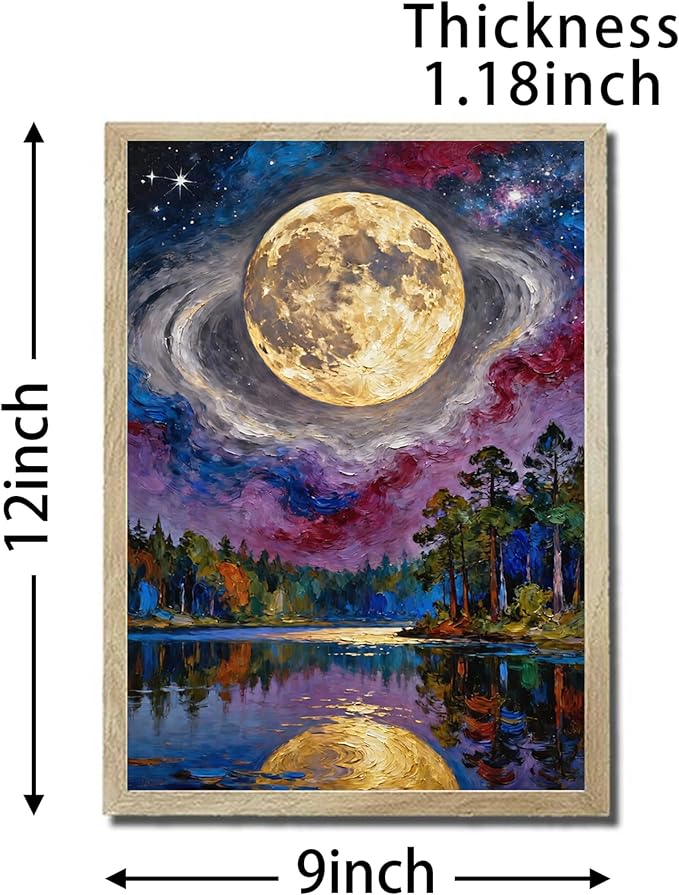URVIP LED Glowing Photo Frame, 3D Starry-Sky Blue Moon Wall Art, 9x12 Inches Dimmable Light Up Light Painting for Bedroom, Unique Aesthetic Decor, Great Birthday Gift for Women Men