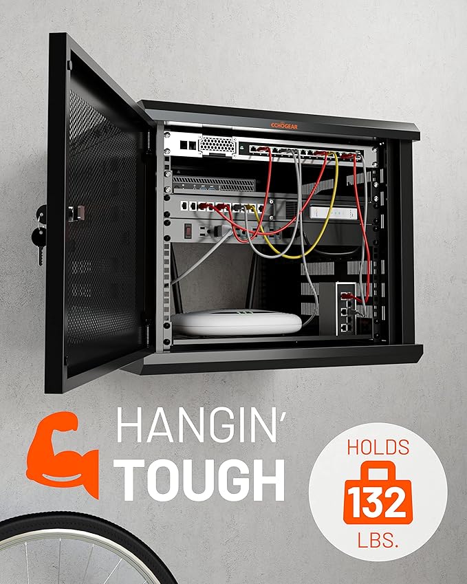 ECHOGEAR 9U Network Rack - Enclosed Wall Mount Rack Kit Includes 2X 1U Shelves, Pre-Mounted Fan, Lockable Door & Hardware - 600mm Depth Fits All Your AV Gear