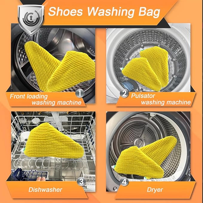 Shoes Washing Bag for Washing Machine, Reusable Laundry Shoe Bag For Washer And Dryer, Shoe Cleaning Washing Bag for All Shoe Types And Sizes (2 PCS - Yellow)