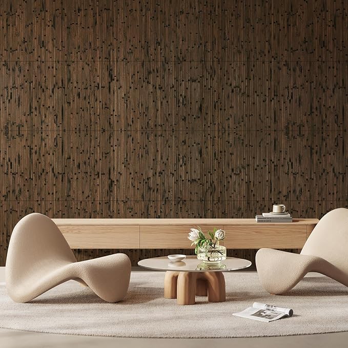 OUZUGIE 1 Pack 96x24 Inch Natural Bamboo Wall Panel – Brown Burned Pole Wrap Paneling for Walls, Ceilings, Cabinets, Furniture – Ideal for Bedroom, Living Room & Office DIY Decor