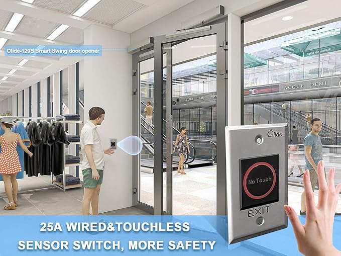 Olideauto Touchless Commercial Door Opener Automatic with 2pcs 304 Stainless Steel Touchless Hand Sensor