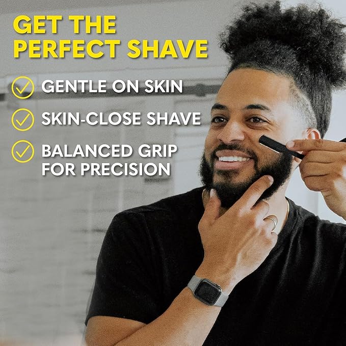 The Beard Club Straight Razor for Men - Navajas Para Barbero - Barber Straight Edge Razor Kit - Single Derby Blade Cutthroat With 5 Replaceable Stainless Steel Blades - Black