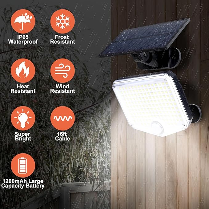 JumJam 153 LED Solar Wall Lights, 180°Beam Angle Solar Security Lights Outdoor, Motion Sensor Lights Outside with Remote, Waterproof Flood Light for Porch, Patio,Yard,Garage,2 Pack