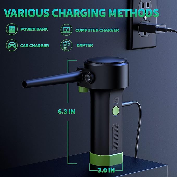 Sukadar Electric Air Duster for Cleaning Computer - Portable 91000 RPM Cordless Air Blower with Rechargeable Battery