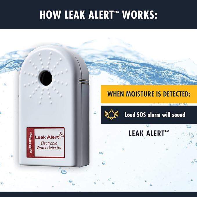 Zircon Leak Alert Water Leak Detector & Flood Sensor Alarm/Water Leak Sensor with Dual Leak Alarms 90dB Audio/Battery Powered (5 Pack) Batteries Not Incuded, (72310)