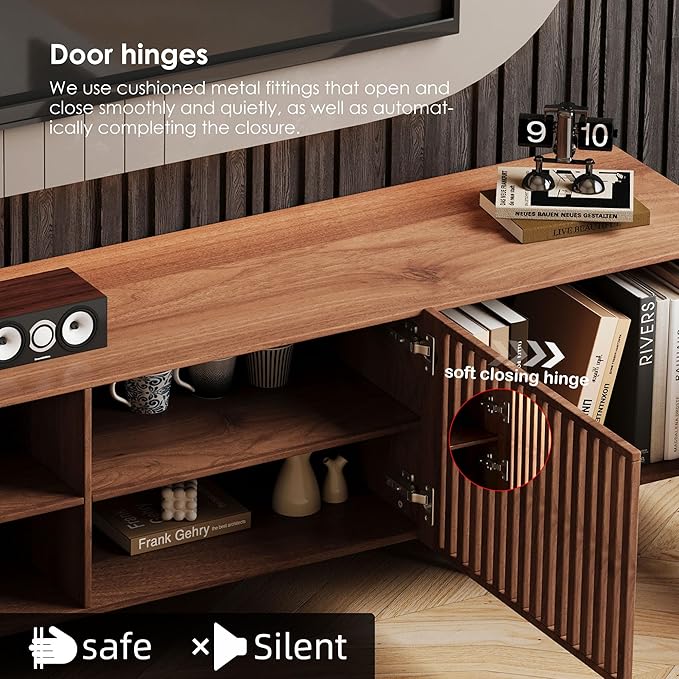 gaoyangjiaju 94.48" Mid-Century Modern TV Stand, Walnut Media Console with 4 Storage Cabinets, Entertainment Center for TVs up to 100 Inches, Ideal for Living Room or Bedroom