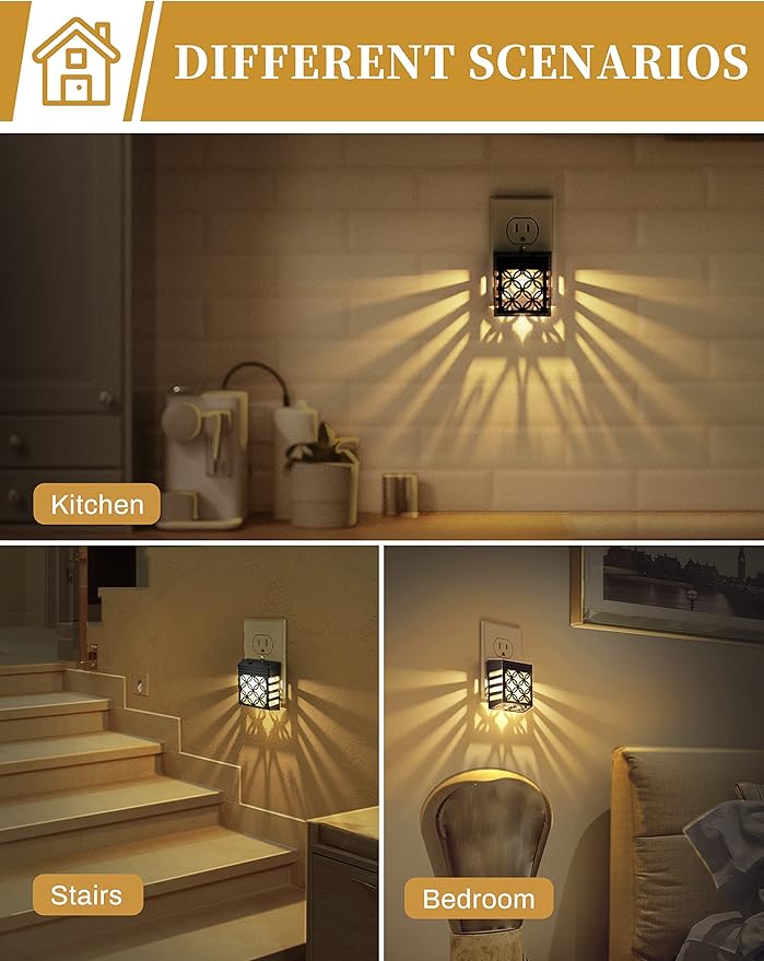 DORESshop Plug-in Night Lights [2 Pack], Dusk to Dawn Sensor, Adjustable Brightness, Decorative Nightlight for Bathroom, Hallway, Stairway, Soft White
