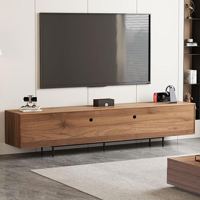 gaoyangjiaju Modern Walnut TV Console for 70 Inch Screen – Long 94.48” Media Unit with Grille Doors and Storage Cabinets, Great for Living Rooms & Bedrooms