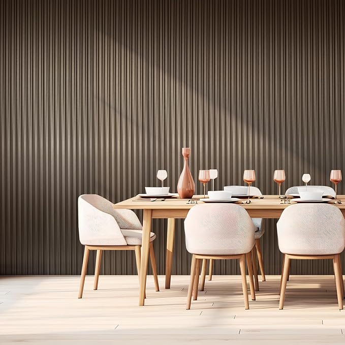 Art3dwallpanels Slat Wall Paneling, 104'' x 6.3'' Glossy Metal Finish WPC Soundproof 3D Wall Panels for Interior Wall Decor, 8 Pack Wavy Grain Panel Wall Slats, Brushed Brown