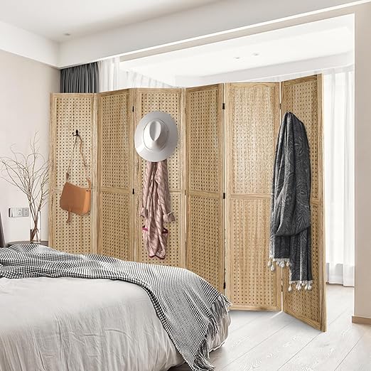 Babion 6 Panel Pegboard Display, Pegboard Room Divider Freestanding Folding Privacy Screens Display Stand for Craft Shows (Natural)