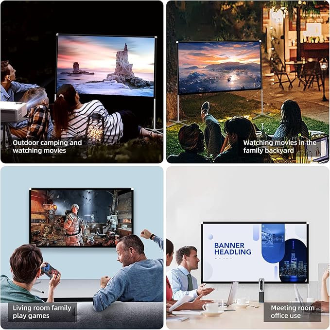 Portable Projector Screen 60inch,Movie Projection Screen,Indoor Projector Screen and Stand, 16:9 Projector Screen 4K HD Wrinkle-Free Lightweight