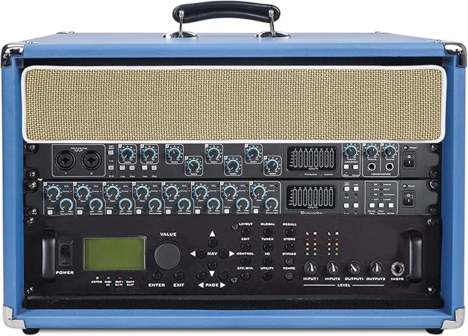 Sound Town Vintage 6U Amp Rack Case, 12.5" Depth with Rubber Feet, Dust Cover, Kickstand, Beau Blue (STVRC-6BL)