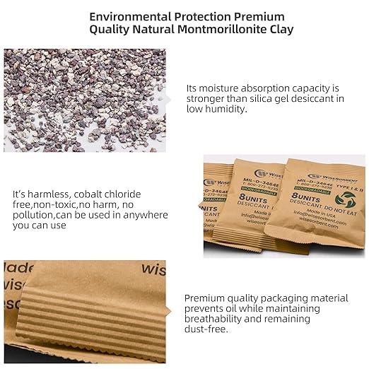 Wisesorb Kraft Clay Desiccants Packs for Safe, 264 Gram 35 Packs Dehumidifier for Gun Safe, Military Grade Moisture Absorbers, Conforms to MIL-D-3464E Type I & II Absorbents