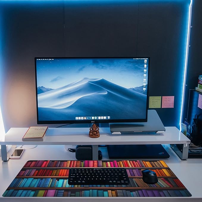 Eflxamz Large Gaming Mouse Pad for Desk,Bookshelves Full of Books Desk Mat,Colorful Books Desk Pad,Extended Big Computer Keyboard Mouse Pad with Non-Slip Base and Stitched Edge,35.4"x15.7"