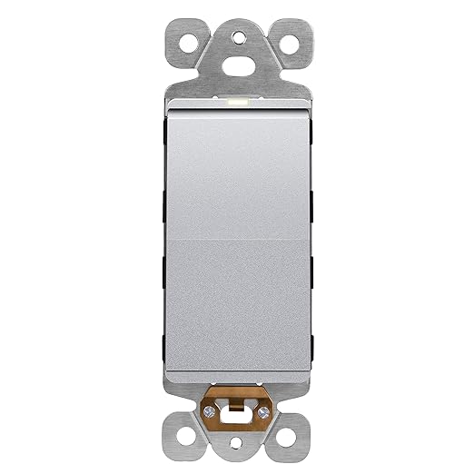 LIDER Minimalist Design Matte Finish Lighted Decorator Switch, Frameless Paddle Light Switch with Locator Light, Grounding Screw, 15A 125V, UL Listed, LS15-1P-SV, Silver