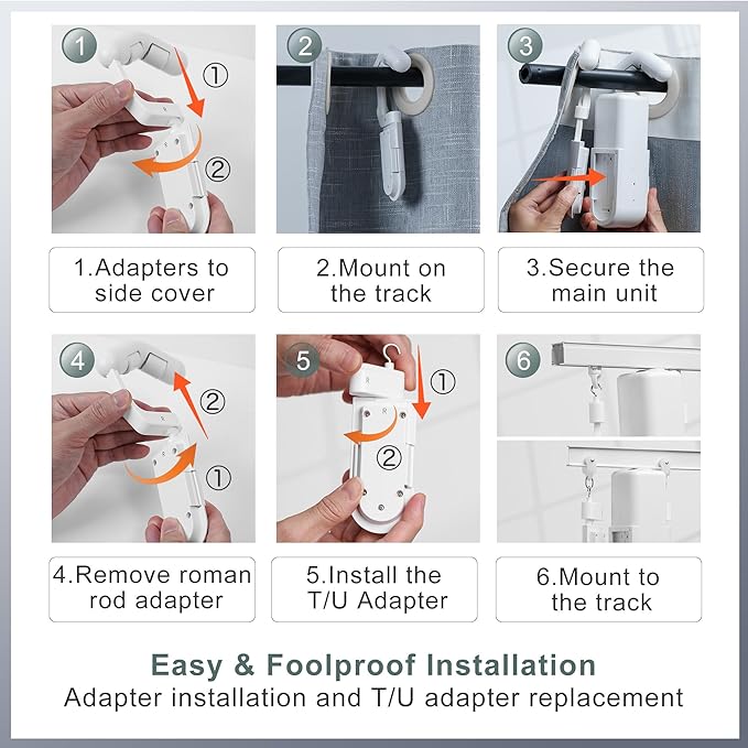 Takkicept Automatic Curtain Opener 2 Pack: Smart Electric Curtains Closer Robot with Remote Control｜No Drill Quiet Motor｜Compatible for Roman Rods, T & U Tracks｜Long-Lasting Battery for Bedroom & Home