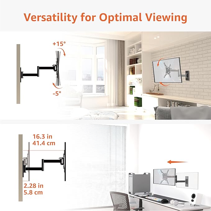 Amazon Basics Full Motion TV Wall Mount fits 12" to 40" TVs and VESA 200x200, Black