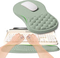 KUOSGM 2-in-1 Ergonomic Set, Wave Rise Keyboard Wrist Rest and Massage Bulge Slope Mouse Pad Wrist Support, Cushion Memory Foam Integrated to Relieve Wrist Pain, Light Green