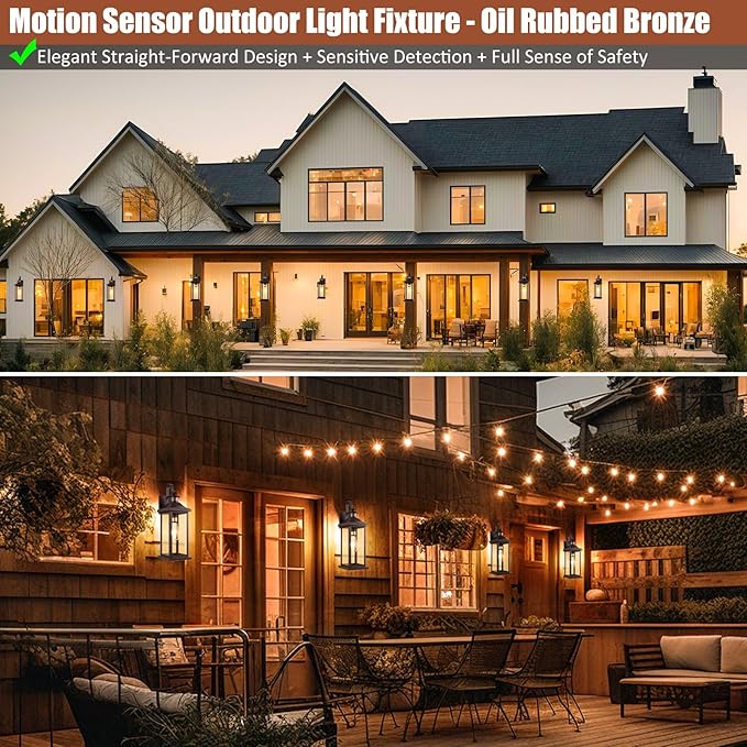 Roravilila Dusk to Dawn Motion Sensor Outdoor Lights Oil Rubbed Bronze 2-Pack, 18 Inch Large Outdoor Light Fixtures Brown Exterior Lights Photocell IP65 Waterproof Outside Lanterns for House Vintage
