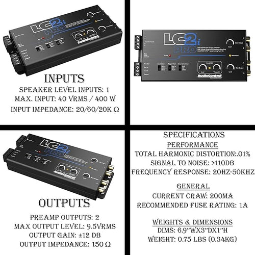 AccuBASS 2-Ch Line Out Converter Kit - LC2iPro Processor and 17ft Oxygen Free RCA Cable