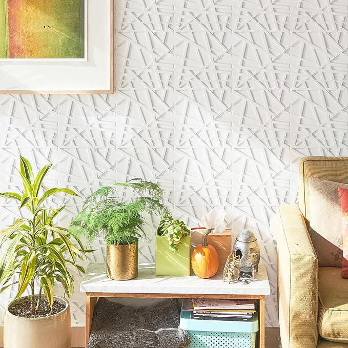 LEVOWAY 33 Pack 3D Wall Panels for Interior Wall Decor, 12''x12'' White Accent Textured Wall Panels, Wall Covering Panles for Living Room, Gaming Room, TV Background, Cover 32 Sq.Ft