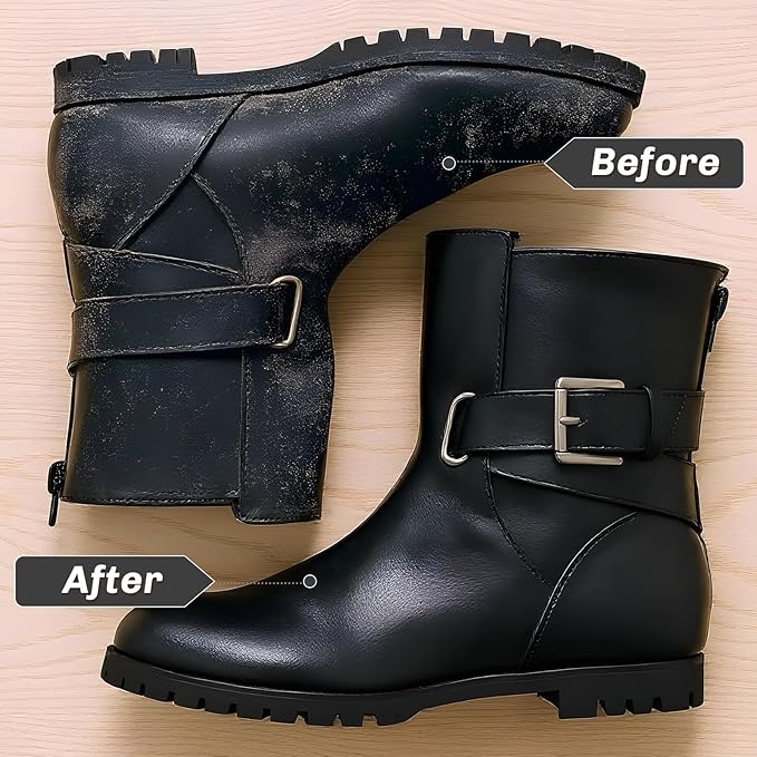4 Pcs Horsehair Shine Shoes Brush Kit Polish Dauber Applicators Cleaning Leather Shoes Boots Care Brushes Suede Cleaner Brush with Microfiber Shoe Cloth(Black Handle A)