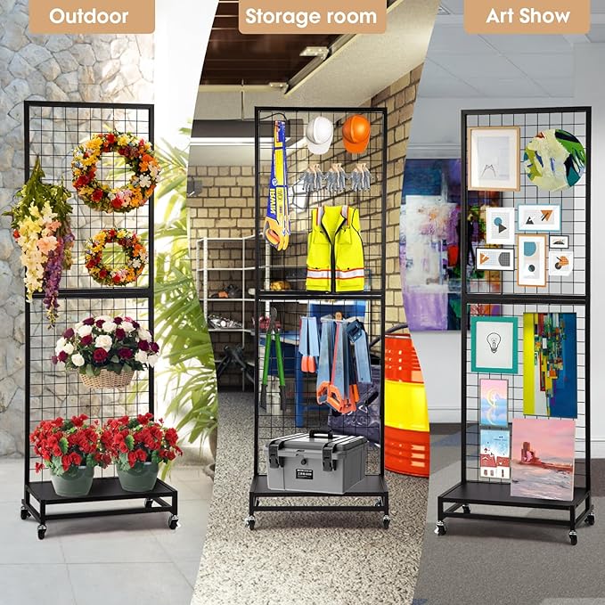 NectaCol Grid Wall Panels, 2'x 6' Gridwall Panel Display Stand with Baseplate, Black Wire Grid Wall Display Rack, Grid Panels for Display, Retail Display Stand - 1 Pack
