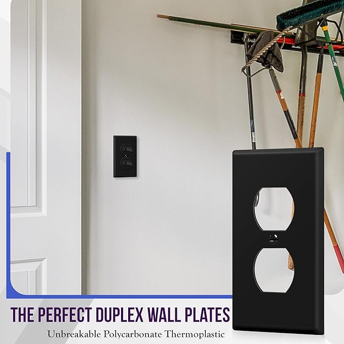 ENERLITES Duplex Receptacle Outlet Wall Plate, Size 1-Gang 4.50" x 2.76", Unbreakable Polycarbonate Thermoplastic, UL Listed, 8821-BK-5PCS, Black (5 Pack)