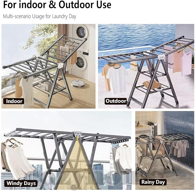 Heavy Duty Clothes Drying Rack Foldable –71" Extra Large Clothes Airer Drying Rack, Extra-ThickMetal Laundry Dryer Stand with Wheels, Free-Standing Design Indoor & Outdoor Use, 71inchx17.7inch
