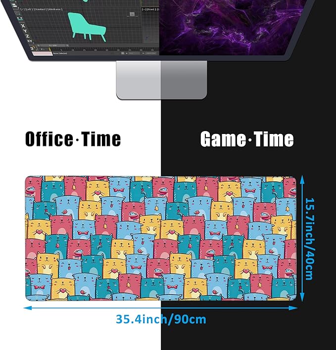 EOBKLAX Kawaii Colorful Cats Desk Mat,Large Gaming Mouse Pad,Non-Slip Rubber Base Desk Pad with Stitched Edges for Desk Office Home Decor 35.4X15.7 Inch