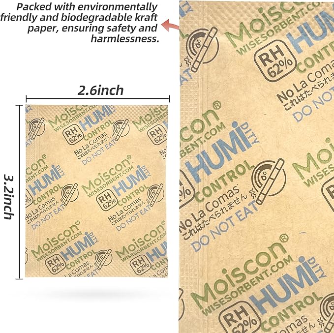 Wisesorb 960 Pack 62% Size 8 Two-Way Humidity Control Packs, 8 Gram for Storing 1 oz, Moisture Control Packets Individually Wrapped